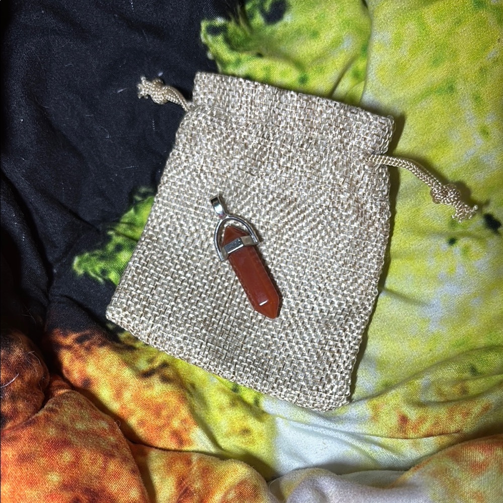 Red Carnelian Crystal Point Pendant Silver Tone